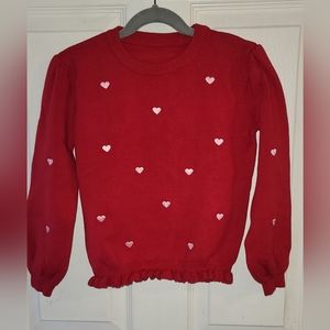 Toddler Girls Ruffle Hem Heart Sweater Red/5-6Y